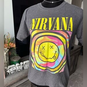 Nirvana Gray Graphic Tee with Rainbow Smiley
